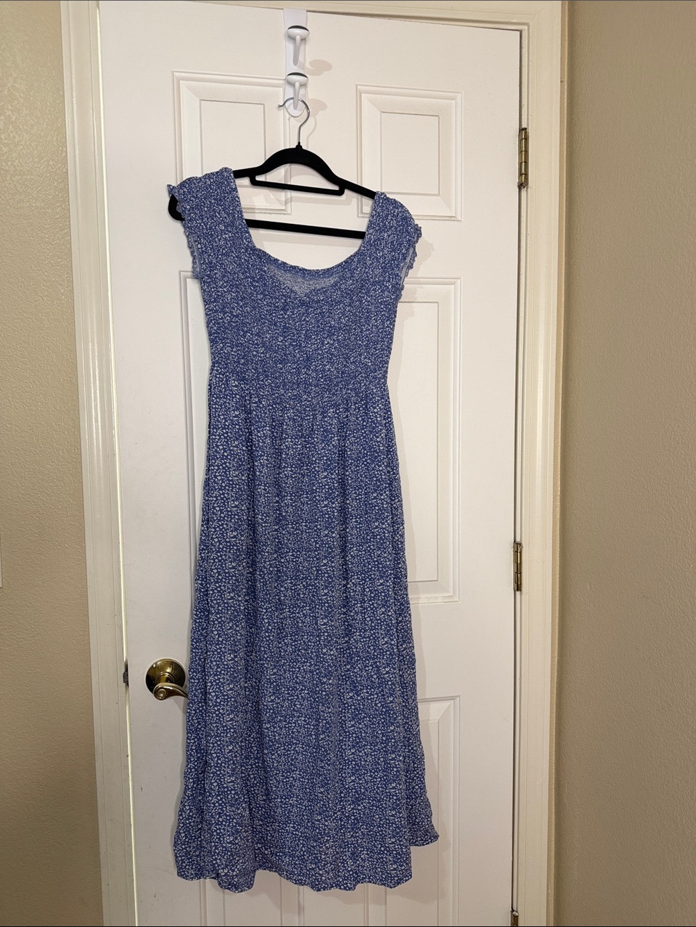 Amazon Blue Speckle Smocked Maxi Dress with Wide Straps